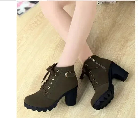 High Heeled Women Boots Cross Straps Short Boots Comfortable Waterproof Boots