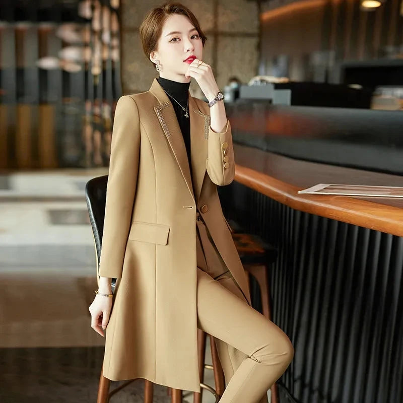 Black Khaki Orange Office Ladies Formal Blazers Women Long Single Button Work Wear Jacket Coat Spring Autumn Female Windbreakers