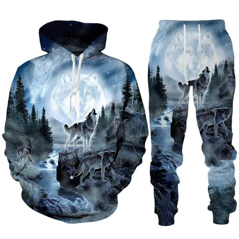 3D Tracksuit Set Men Hoodie And Pants Streetwear Oversized Casual Pullover Sweatshirt