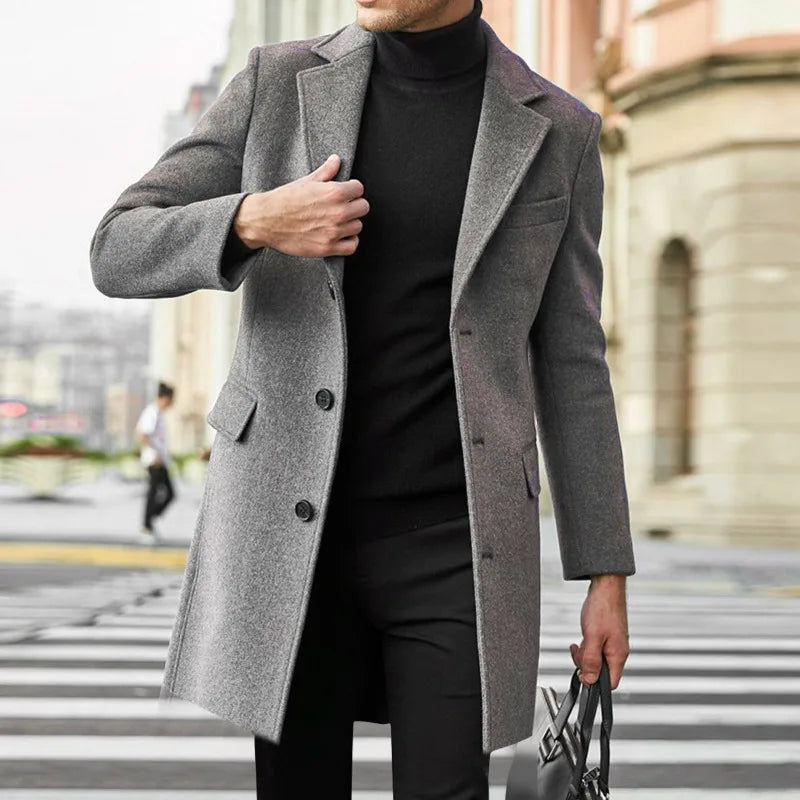 Winter New Men's Windbreaker British Long sleeved Woolen Coat Fashion Trend