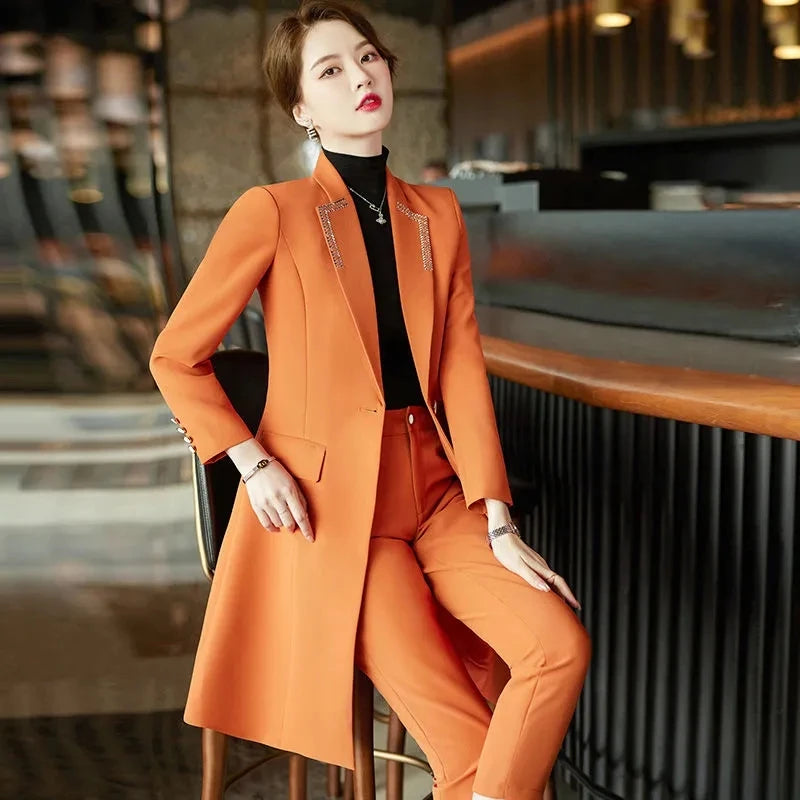 Black Khaki Orange Office Ladies Formal Blazers Women Long Single Button Work Wear Jacket Coat Spring Autumn Female Windbreakers