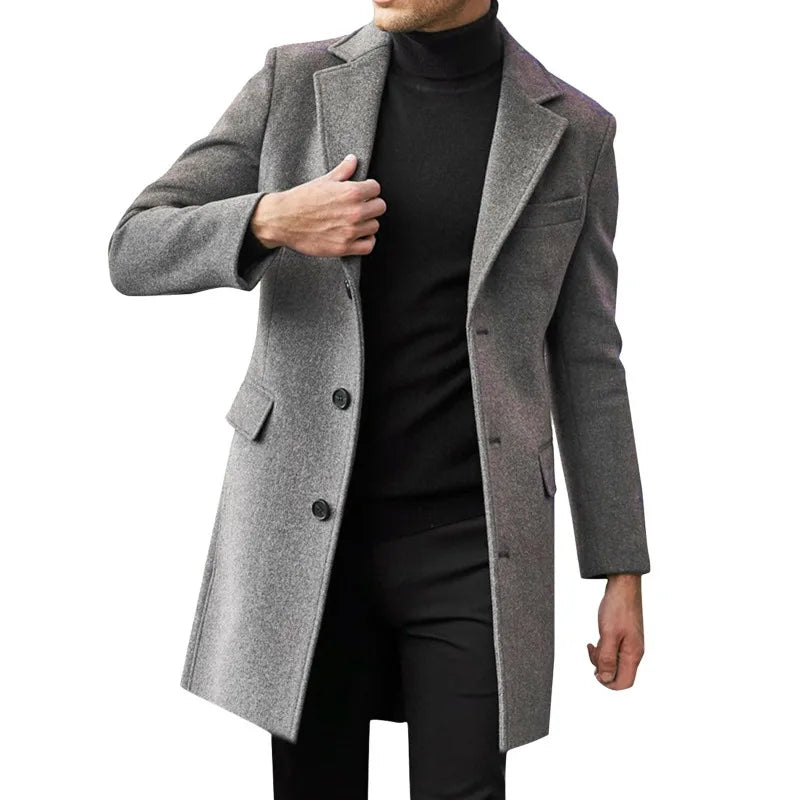 Winter New Men's Windbreaker British Long sleeved Woolen Coat Fashion Trend