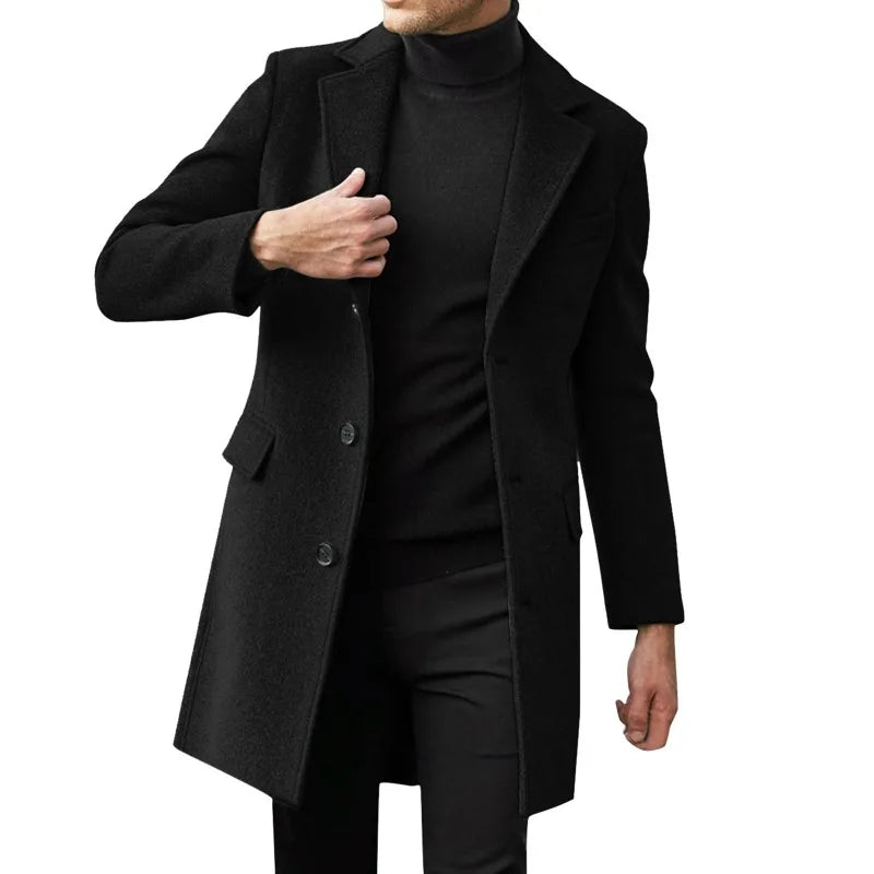 Winter New Men's Windbreaker British Long sleeved Woolen Coat Fashion Trend