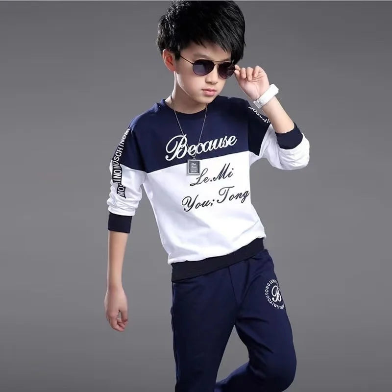 New Boys Clothes Sport Suit Casual Sets Autumn Letter Children Winter Kids Tracksuit Spring + pants 5 6 7 8 9 10 11 12 year