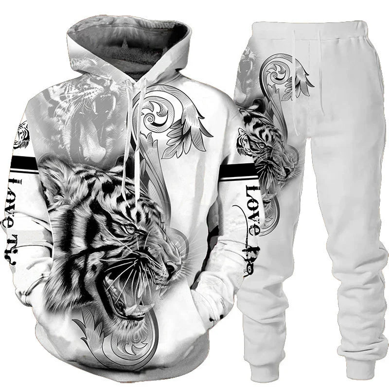 New Animal 3D Tiger Printed Hoodie + Pants Suit Cool Men  Sportwear Tracksuit Set Autumn And Winter Men's Clothing