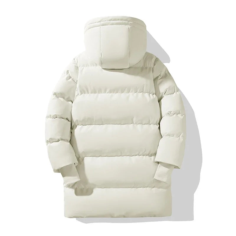 Mens Winter Long Down Jacket Brand Trendy Solid Color Hooded Puffer Jacket Men White Down Parka Women Outdoor Windproof Coat