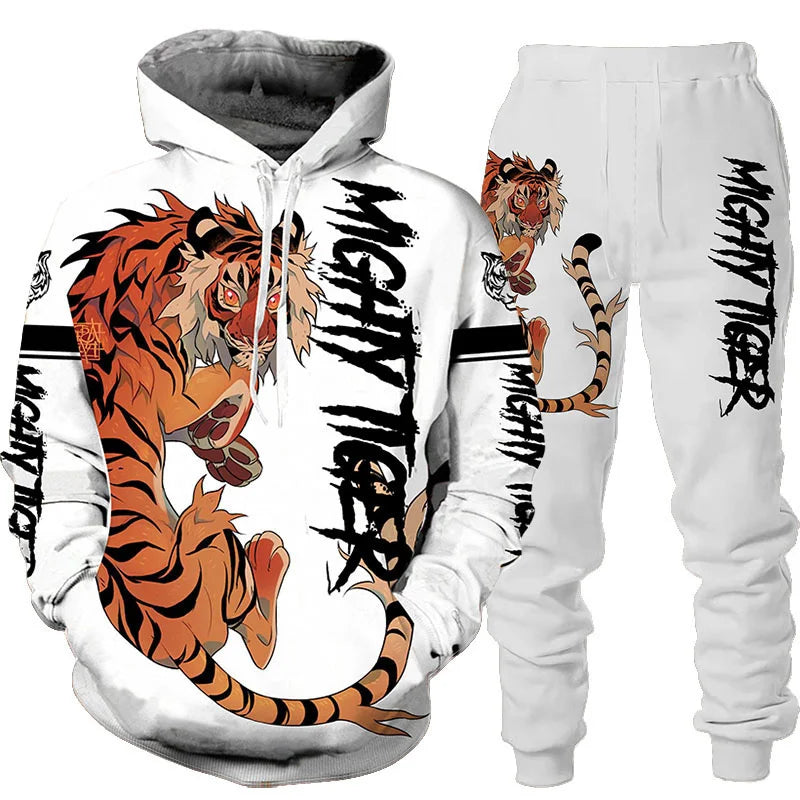 New Animal 3D Tiger Printed Hoodie + Pants Suit Cool Men  Sportwear Tracksuit Set Autumn And Winter Men's Clothing